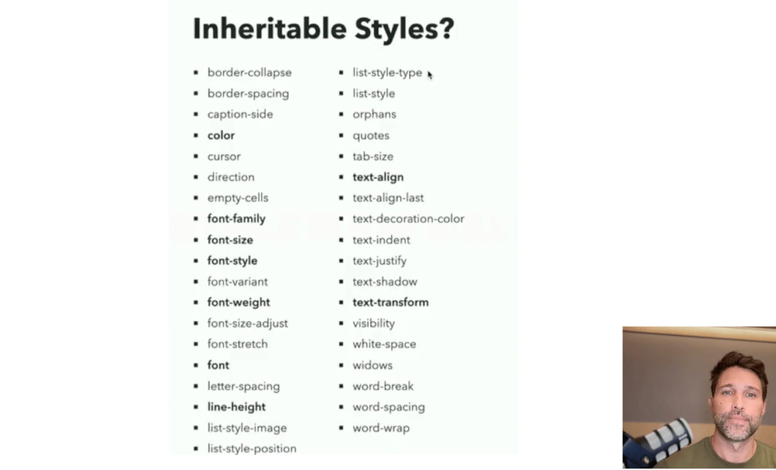 A list of properties that inherit styles.